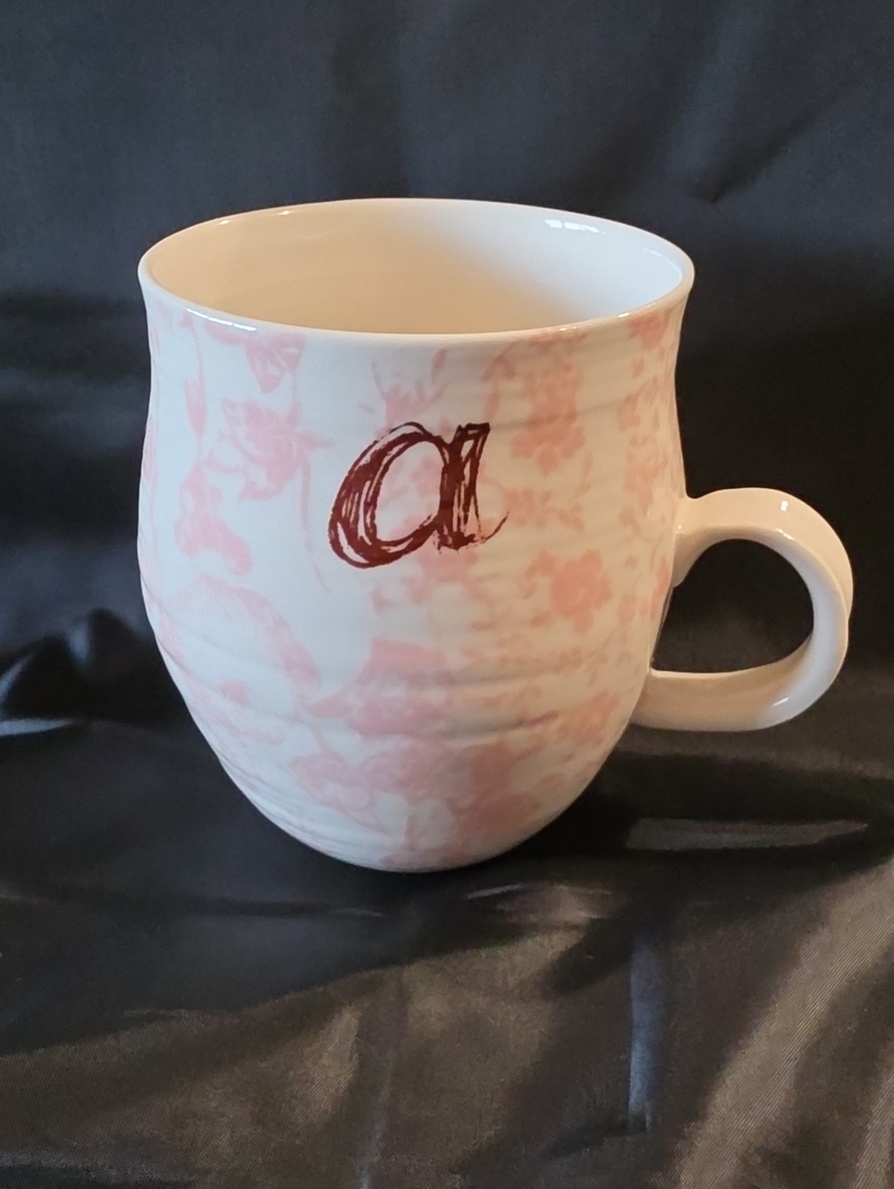 Anthropologie Homegrown Monogram "a" Mug, Pink White Floral, 15 Ounces
